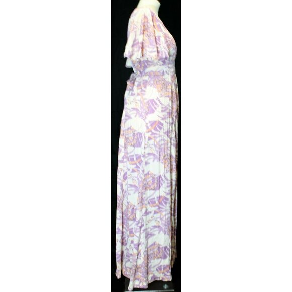 VTG 1970s Womens Maxi Dress Handmade Polyester Purple White Empire Waist - Picture 3 of 7